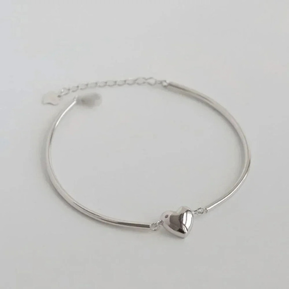 925 Sterling Silver Heart Bangle Cuff Bracelet Dainty Minimalist Heart Cuff - Picture 5 of 8